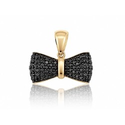Złota zawieszka w kształcie eleganckiej kokardki, ozdobiona